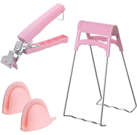 Maazusa Anti Scalding Hot Plates Gripper 3 Pcs Gripper Clip Set Stainless Steel Antiscalding Bowl Dish Clips Silicone Oven Gloves Cooking Tong for Air Fryer Microwave Oven Pink