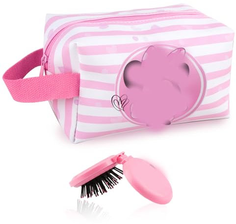 Trousse de Toilette Min-nie, Imperméable Trousse Toilette Enfant, Trousse de Toilette Dessin Animé Fille, Pliable Sac de Maquillage de Voyage Pochette Maquillage avec Porte-clés Porte Monnaie