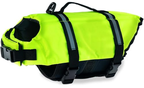 FANSU Gilet de Sauvetage pour Chien avec Poignée, Gilet de Sauvetage Réglable pour Chiens de Petite, Moyenne et Grande pour Sécurité de l'eau Plage, Piscine (XXL,Vert)