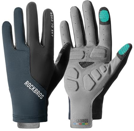 ROCKBROS Road to Sky Fahrrad Handschuhe Touchscreen Vollfinger Fahrradhandschuhe Atmungsaktiv Herren Damen MTB Rennrad Bicycle Cycling Blau L