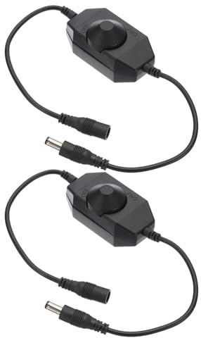 PATIKIL LED Strip Dimmer Switch, 2pcs DC 9-24V, Black,Brightness Adjustable | PWM Rotary DC Inline Cable,Controller,for LED Ribbon Rope Light 5050 3528 2835 5630
