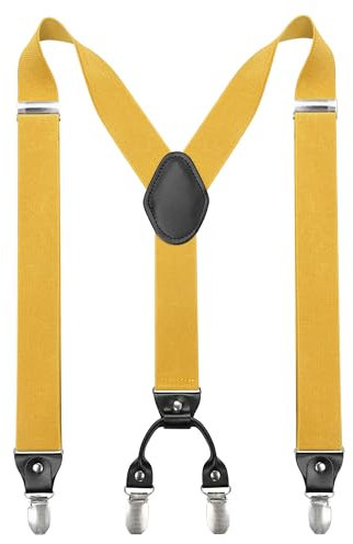 JEMYGINS Hosenträger Herren breit 3,5 cm mit 4 Hosenträger Clips in Y-Form Elastisch und Längenverstellbar Leuchtendes Gelb