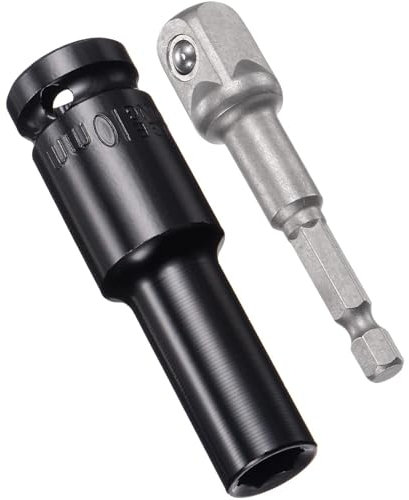 TA-VIGOR 1/2 Drive Socket Accessory Set, 10mm 6-Point Deep Impact Sockets 3 Length and 1/2 to 1/4 Hex Shank Adapters, Heat-Treated CR-V Steel Socket Adapter Accessory Set Kit for Hex Bolts Nuts