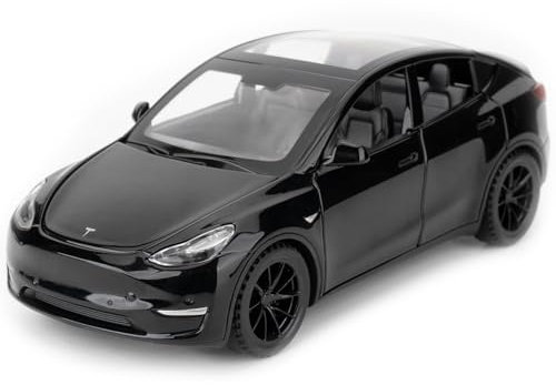 TGRCM-CZ 1/32 Skala Diecast Tesla Modell Y Spielzeugauto, Zink Legierung Pull Back Fahrzeuge Modellauto mit Ton und Licht für Sammler Kinder 3+ Jahre alte Geburtstagsgeschenk (Schwarz)