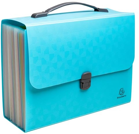 Exacompta - Réf. 55699E - 1 Trieur valisette avec poignée Pop'N Co - couverture en PP recyclé - intérieur en PP - fermeture par bouton pression - 24 compartiments - dim 33x29 cm - couleur cyan