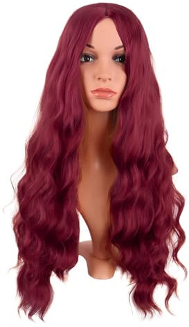 MapofBeauty 28 Zoll/70 cm Länge Wavy Synthetische Faser Lockige Haarfasern Ersatz Perücke für Partys Cosplay Täglich Perücke (Blood-rot)