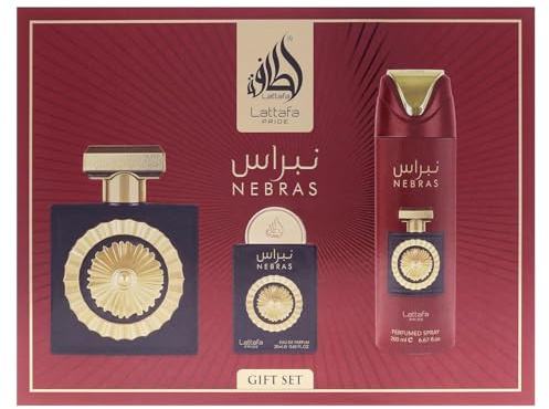 Lattafa Pride Nebras Luxus-Parfüm-Geschenkset für Damen und Herren, Gourmand-Beeren und Schokolade, Himbeere, dunkler Kakao und saftige Vanille, lange wohltuende Düfte