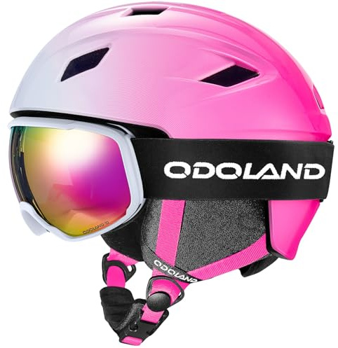 Odoland Skihelm und Skibrille Set Snowboardhelm mit Snowboardbrille für Damen und Herren Ski Goggles UV 400 Schutz Windwiderstand Snowboard Brille zum Skifahren und Bergsteigen