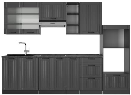 Vicco Küchenzeile Fame-Line, Dunkelgrau, 280 cm