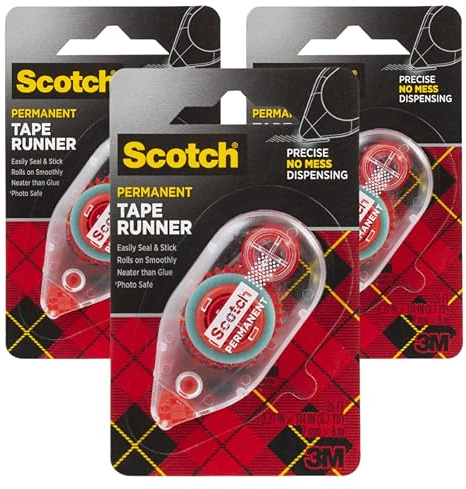 Scotch 6061 Scotch Double Sided Adhesive Roller Tape Runner, Permanent, Acid-Free, Photo-Safe Adhesive for Scrapbooking, Photo Mounting, and Crafts, 0.27 in x 26 ft per Roller, Pack of 3