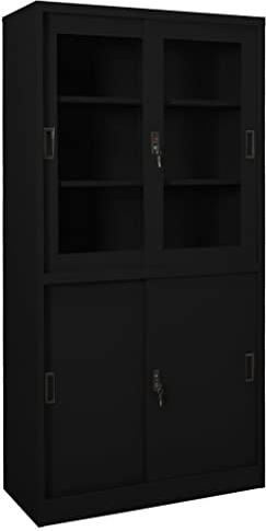 Zeehear Armoire de bureau avec porte coulissante noire, 90 x 40 x 180 cm, en acier, 3 étagères, verrouillable, pour bureau, garage, garde-manger, salon