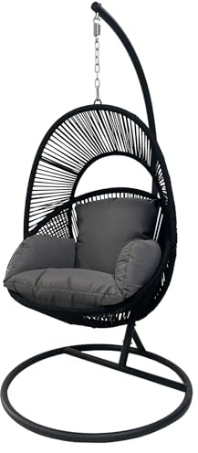 Hängesessel AIR Rope - 108x69cm - anthrazit schwarz - Polyrattan mit Kissen | Gartensessel, hohe Belastbarkeit, outdoor-geeignet, waschbare Bezüge, wetterfest, hoher Komfort