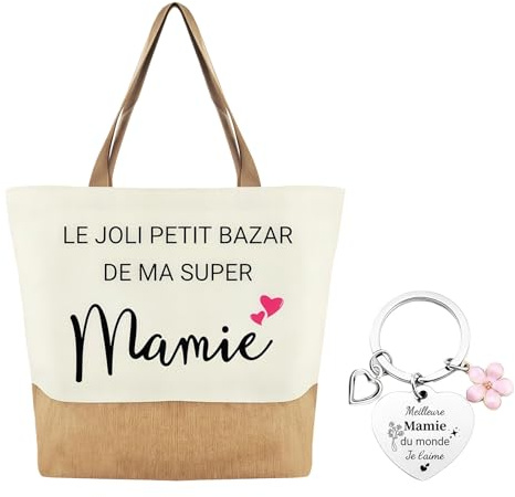RAOPNHS Sac Mamie, Cadeau Personnalise Pour Grand Mere Et Mamie, Idee Cadeau Grand Mere Original, Sac Personnalisable Femme Pour Courses Quotidiennes Et Voyages Avec Porte - Clés, Oma Geschenk