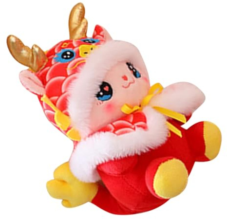 FUNOMOCYA Peluche Dragon 26 Cm Rouge Mascotte Dragon en Peluche du Nouvel an Chinois Chinoise en Coton PP Décoration Festive pour Chambre et Bureau Présent 2024