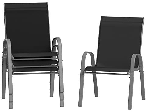 Amopatio Garden Chairs Set of 4, Stackable Dining Chairs Patio Chair for All Weather, 55cm Breit Breathable Garden Outdoor Furniture for Backyard, Deck, Black