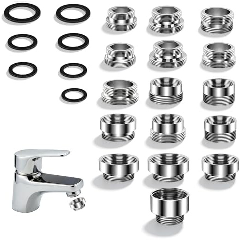 Zyrtkeriom Adaptateur Robinet, Adaptateur Robinet Cuisine Avec 16 Pièces En Métal Et Joints En Caoutchouc, Compatible Avec Aérateur De Robinet Pour Évier De Cuisine Et Salle De Bain