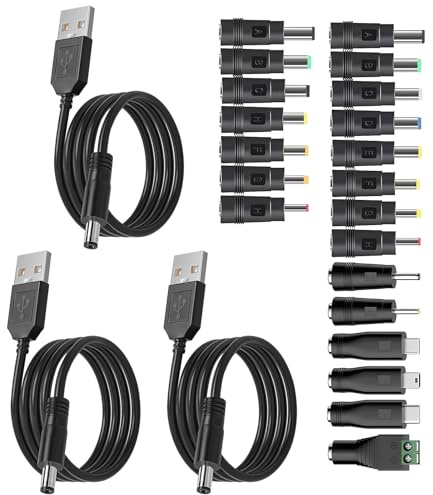 XRYIMYI 21PCS Universel Convertisseur Câble 13 en 1, Câble d'alimentation Universe, Kit USB A vers DC 5V avec 13 Embouts Jack, Mini USB et Type-C, Interrupteur Intégré pour Caméra, LED, Routeur