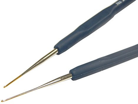 Perlin YABALI Häkelnadeln mit Goldener Spitze und elastischem Stiel 0,55mm No. 21 Edelstahl