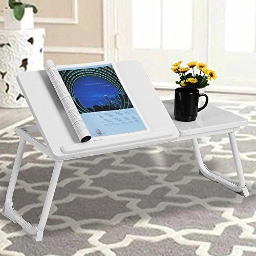 BAKAJI Tavolino Vassoio da Letto Divano per Notebook PC Laptop Pieghevole Leggio 65x30cm, Tavolino Colazione da Letto (Bianco White)