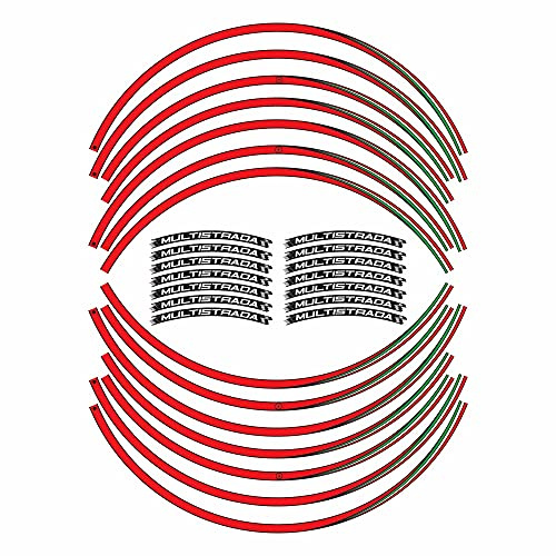 labelbike Adesivi Moto Cerchi Compatibile con Ducati | Multistrada 1000-1100 - 1200-1260, Strisce, Ruote, Tuning Kit, Decorazione, Rosso Italia