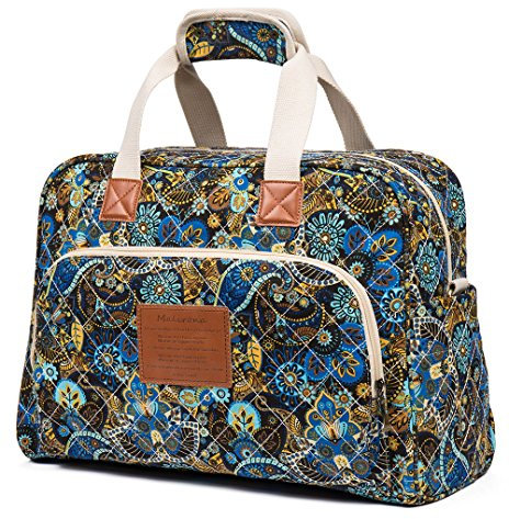 Malirona Übernachtungstasche aus Segeltuch für Damen, Wochenendtasche, Handgepäck, Reisetasche, Seesack, Blumenmuster, Schwarze Blume, One_Size, Casual
