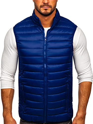 BOLF Uomo Gilet mezza stagione Autunnale Primaverile Trapuntato Cappuccio a zip Piumino Cerniera lampo Tempo libero Sport Fitness Basic Outdoor Style LY32 Blu scuro L [4D4]