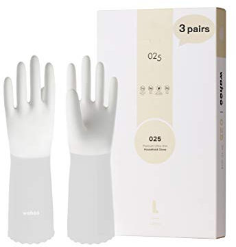 LANON 3 Pairs wahoo Skin-Friendly Cleaning Gloves, Unlined Dishwashing Kitchen Gloves, Reusable, Non-Slip, Brilliant White, Small