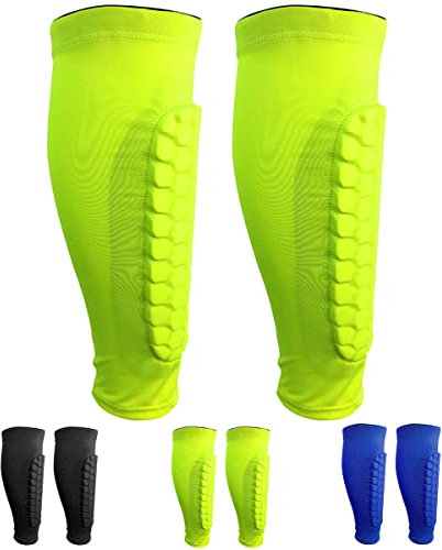 SANON 1 Paar Fußball Schienbeinschoner Ärmel, Wadenschutzhülle Professionelle stoßfeste Schienbeinschoner für Herren, Damen und Jugend (Fluoreszierendes Grün)
