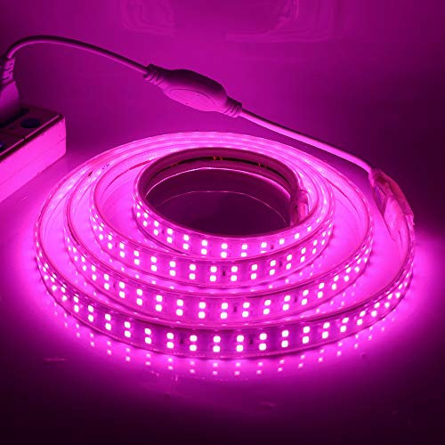 XUNATA Doppelreihe Rosa LED Strip Streifen, 220V 2835 SMD 180leds/m IP65 Wasserdicht, Flexibel LED Lichtband Seil Licht Schlauch für Hausbeleuchtung Dekor Bar (Rosa, 18M)