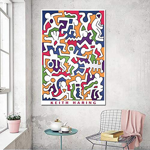 JEfunv HD-Druck Gemälde Wandkunst Keith Haring Original Leinwand Aquarell Poster Home Decor Modulare Bilder für Schlafzimmer 60X80cm 24x32 Zoll ohne Rahmen
