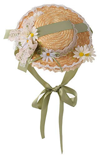 COSDREAMER Chapeau de Soleil Lolita avec Rubans en Dentelle pour Filles et Femmes (Vert Clair)