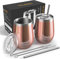 TELANKS Wein Becher to go,2 Stück Weinglas to go,Edelstahl Weinbecher Isoliert mit Deckel,Sekt Camping Geschenk für Frauen - Rosegold