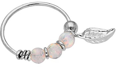 jewellerybox 9 Karat Weißgold Aurora Borealis Opale & Blatt 10 mm Nasenring