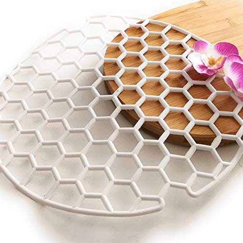 Kerafactum Spülbecken Gummimatte Spülbeckeneinlage | Abtropfmatte Antirutschmatte für Schubladen Schutzmatte rund für Spühlbecken | Schutzmatten Anti Rutsch Waschbecken Gummi Matte | Weiss 2 St.