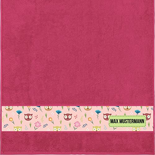 Manutextur Duschtuch mit Namen - personalisiert - Motiv Eulen - viele Farben & Motive - Dusch-Handtuch - Fuchsia - Größe 70x140 cm - persönliches Geschenk mit Wunsch-Motiv und Wunsch-Name
