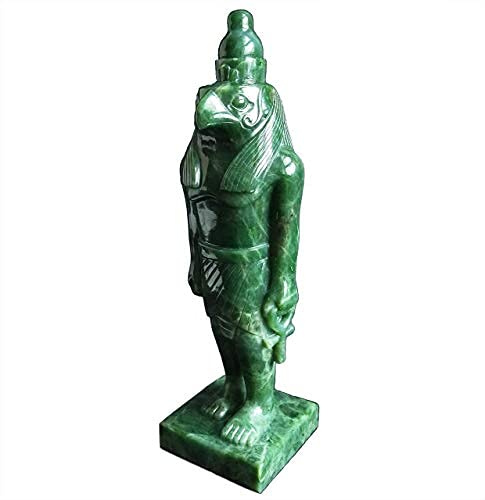 Green Nephrite Jade Stone Egyptian God Horus Sculpture Statue the Hawk Headed Man, the War God and Ancient Deity & Protector of Egypt
