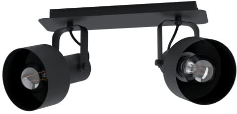 EGLO Deckenlampe Casibare, 2 flammige Deckenleuchte, Deckenstrahler aus Metall, Wohnzimmerlampe in Schwarz, Schlafzimmerlampe, Spots mit E27 Fassung