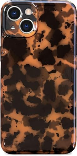 Efitoo for iPhone 13 Case Tortoise Shell Cheetah Leopard Animal Print Pattern Cute Flexible Soft TPU Silicone Girls Woman Protective Shockproof Brown and Black Amber Phone Back Cover