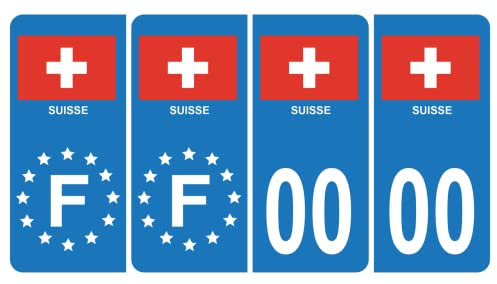 HADEXIA Pack 2 Paires Autocollant Stickers Plaque d'immatriculation Premium Drapeau Suisse - Numéro Personnalisé