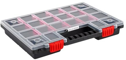 Valle Verde Sortimentskasten, Sortierkasten, Kleinteilemagazin, Sortierbox - Verstellbare Trennstege, Transparenter Deckel, Verschließbar, Stapelbar, Kunststoff - 34,4 cm x 24,9 cm x 5 cm