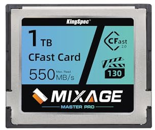 KingSpec MIXAGE Carte mémoire CFast 2.0 1 To VPG130, lecture 550 Mo/s, écriture 500 Mo/s, 750 To TBW, vidéo RAW 4K, pour appareils photo Canon Sony Cinéma, Filmmaker Endurance