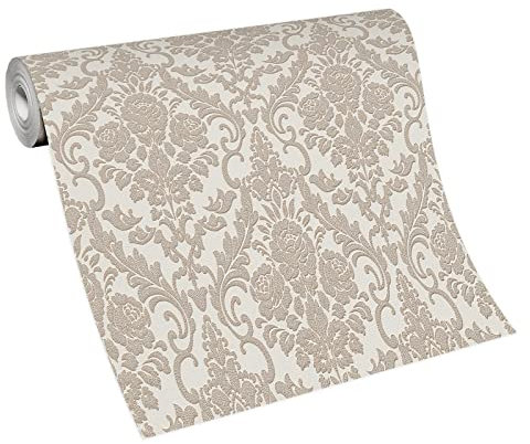 Barock Tapete floral | Ornament Vliestapete in Crème Beige für Wohnzimmer und Esszimmer | Vlies Wandtapete mit Rosen nostalgisch