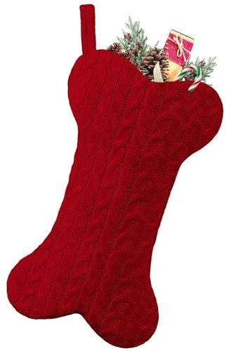 Malier Hund Weihnachtsstrumpf, Strick Weiß Weihnachtsstrumpf für Hunde, Knochenform Hundestrumpf Weihnachten Große Haustier Strümpfe Hängende Hund Weihnachtsstrumpf für Hunde Katzen Haustiere (Rot)