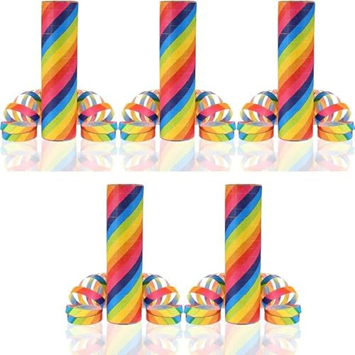 Luftschlangen Papier bunt Party Deko Geburtstag Hochzeit Set holografisch, Stück:5 Stück, Luftschlangen:Regenbogen