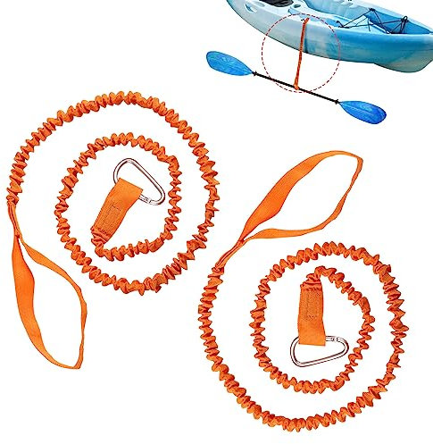 SAVITA 2pcs Kayak Paddle Leash, 34-61inch/0.86-1.56m Stretchable Paddle Straps with Carabiner Paddle Lanyard Stretch Kayak Rope for Canoeing Boat Surfing Board Fishing Rod Safety Accessories(Orange)
