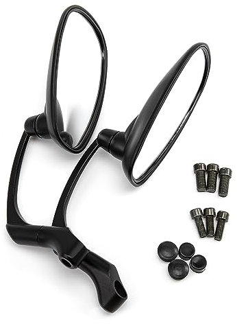 Motorrad Seitenspiegel Oval Rückspiegel 8mm 10mm für Cafe Racer Bobber Chopper (Schwarz)