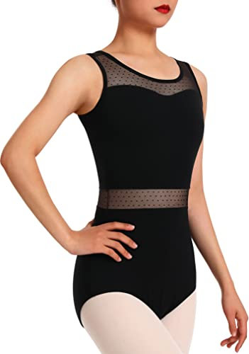 Mulnall Damen Tanztrikots für Ballett Tank, Mesh Hohl Taille und Wasser Drop Back Gymnastikanzug Damen Trikot Turnanzug(23607-06-L)