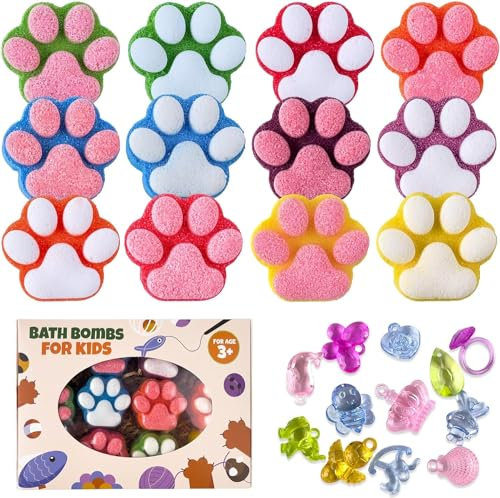 Bath Bomb for Kids, 12 Pcs Colorful Handmade Natural Bath Ball with Surprise Sparkling Crystal Toys, SPA Fizzy Bath Bomb Gift Set for Girl Boy at Christmas, Birthday, Easter