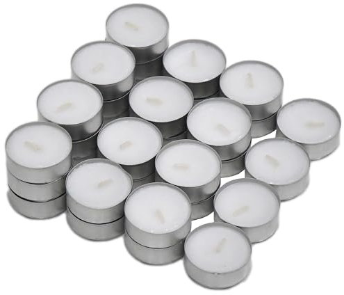 Teelichter unparfümiert weiß Großpackung 32 STÜCK 6 Stunden lange Brenndauer -klein bis XXL Packung- Rußfrei Teelichtkerzen Gastro, Deko, Party, Standard Teelicht Kerze Rundform Kerzen