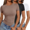 AUTOMET Womens 3 Piece Short Sleeve Shirts Basic Going Out Slim Fitted Crop Tops 2025 Summer Y2k Clothes, Black,white,coffeegrey, S